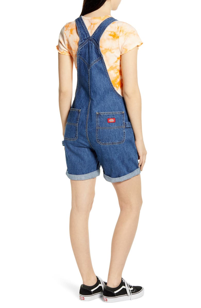 Dickies Cuffed Denim Short Overalls, Alternate, color, 