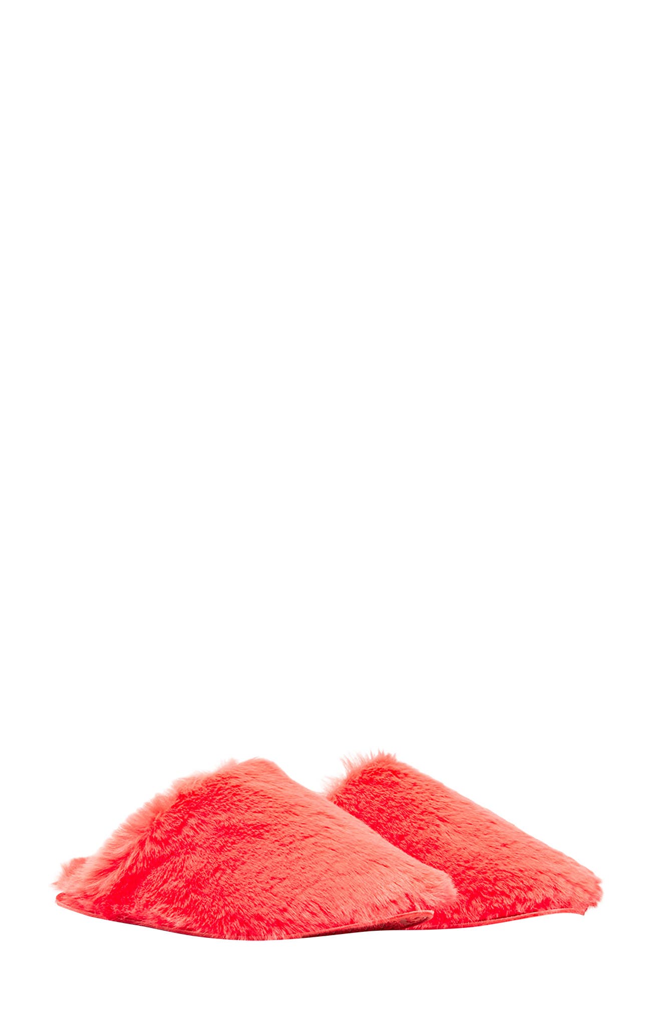 Cozy Faux Fur Slipper, Main, color, CORAL