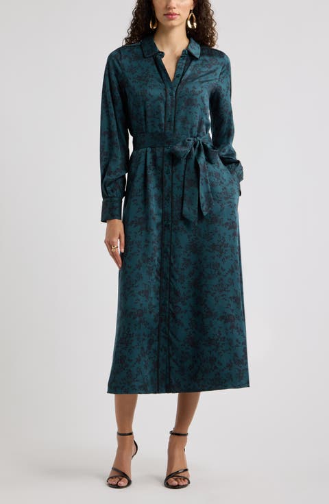 Long Sleeve Belted Midi Shirtdress
