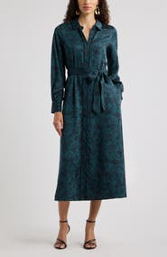 Chelsea28 Long Sleeve Belted Midi Shirtdress