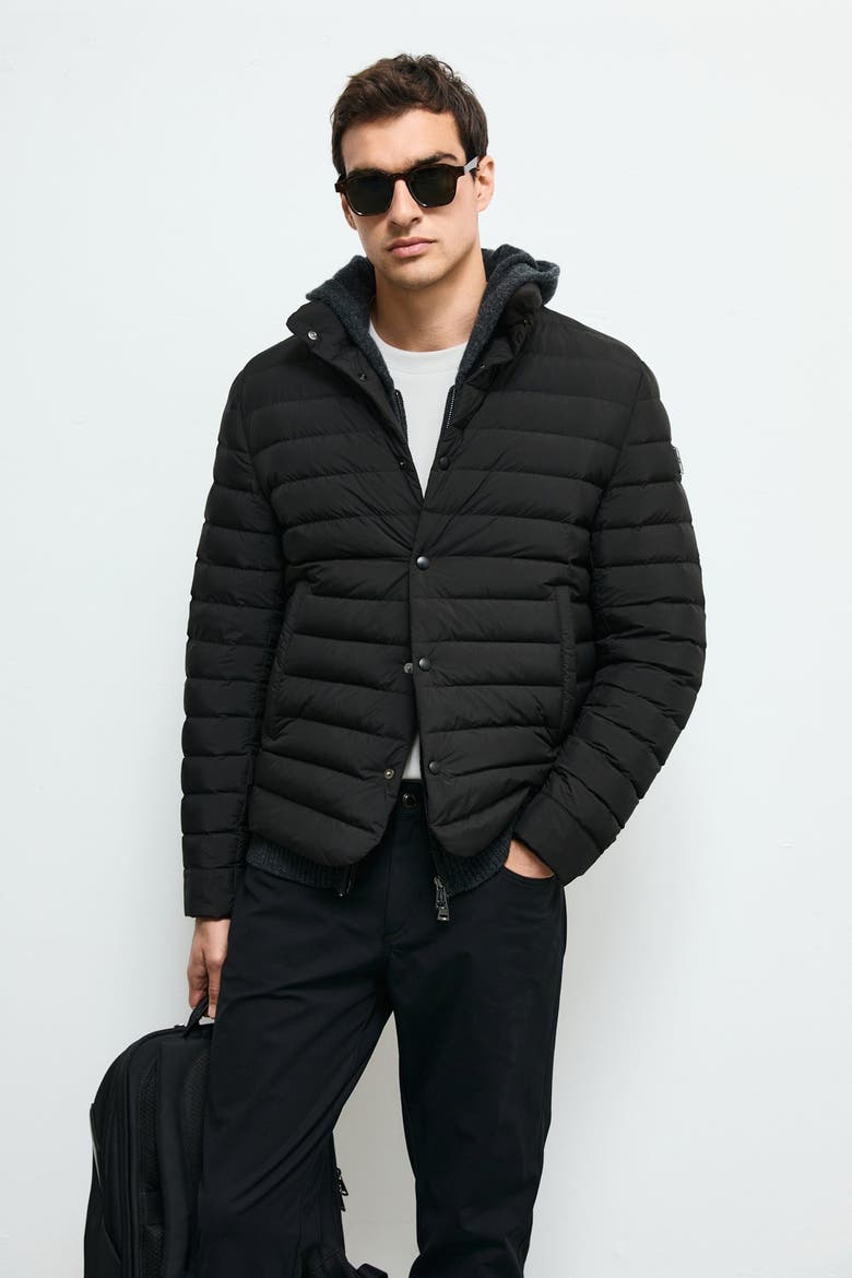 Men's Snap-button Goose Down Puffer Jacket, Main, color, Black