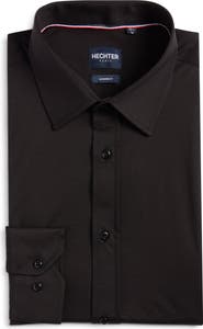 DANIEL HECHTER Modern Fit Solid Black Knit Cotton Dress Shirt
