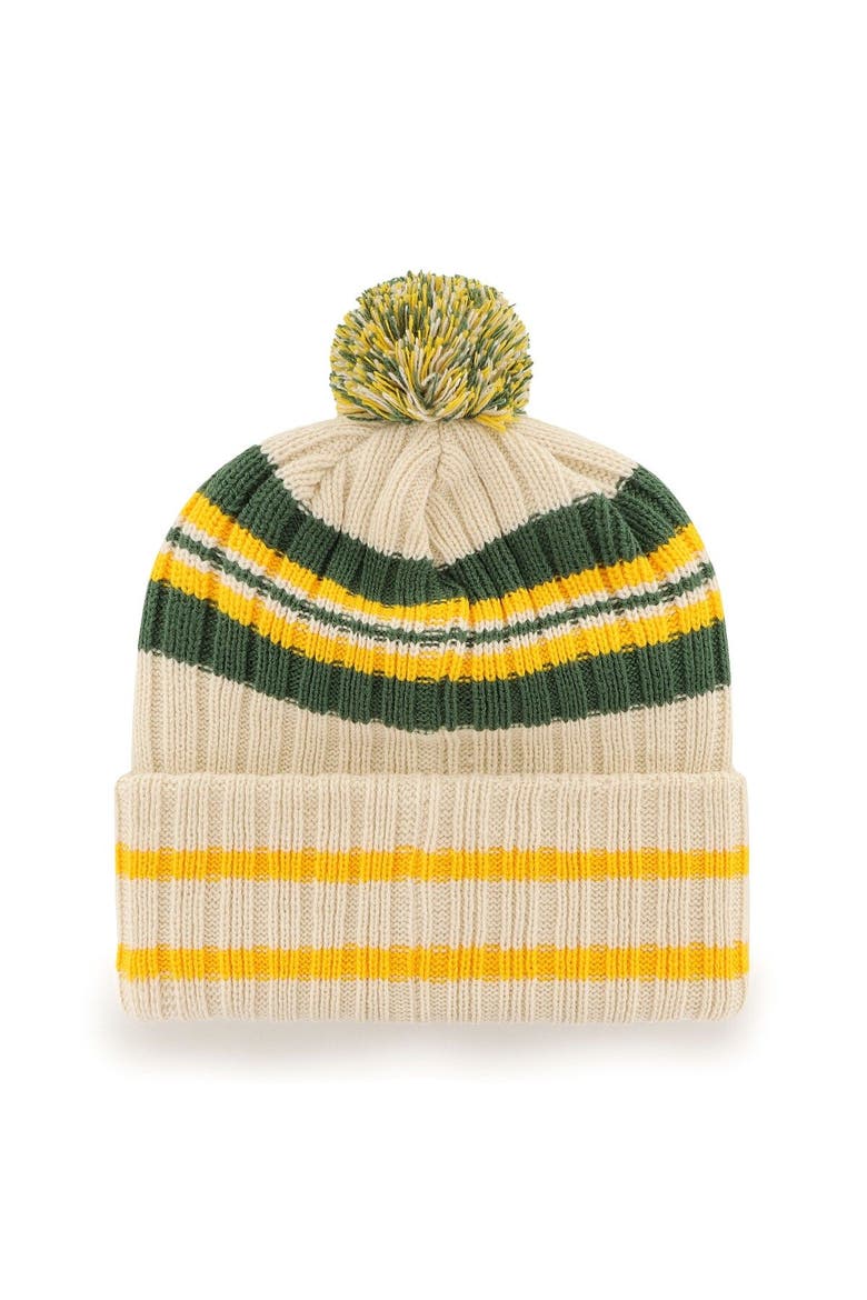 Men's '47 Natural Oakland Athletics Home Patch Cuffed Knit Hat with Pom, Alternate, color, Natural