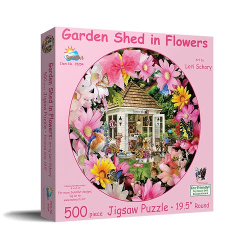 Garden Shed in Flower 500 piece Jigsaw Puzzle for Adults Round