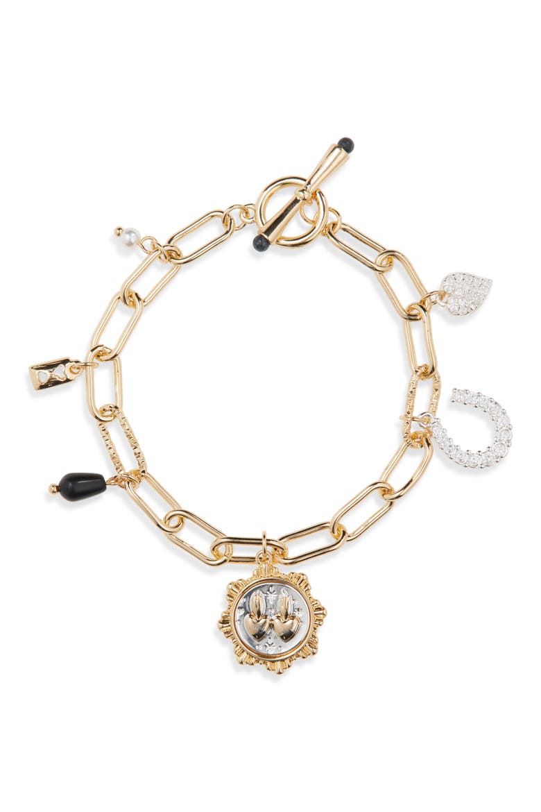 Two-Tone Charm Toggle Bracelet, Main, color, TWO TONE