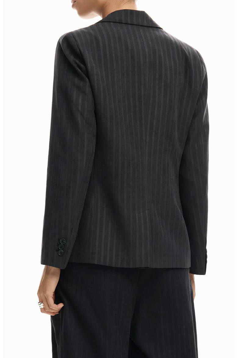 Mixed Media Pinstripe Single Breasted Blazer, Alternate, color, DARK GREY