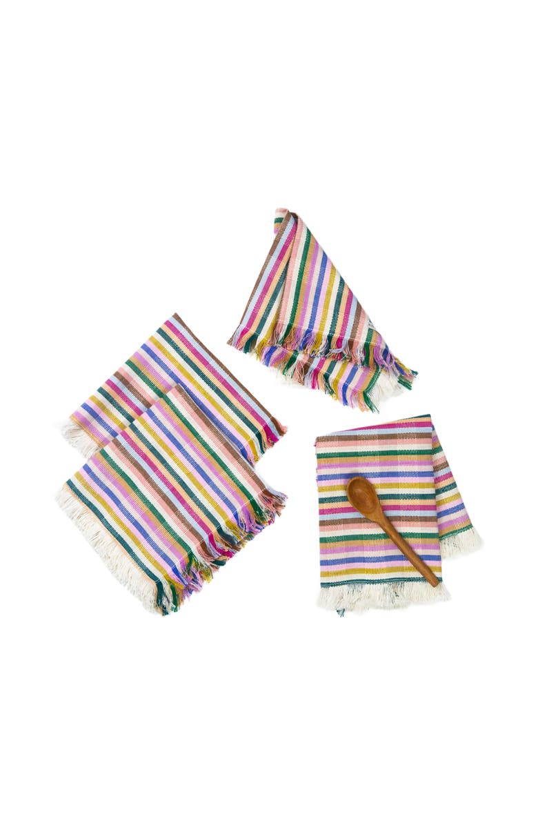 Archive New York Valentina Rainbow Striped Handwoven Cotton Party Napkins, Set of 4, Main, color, Rainbow