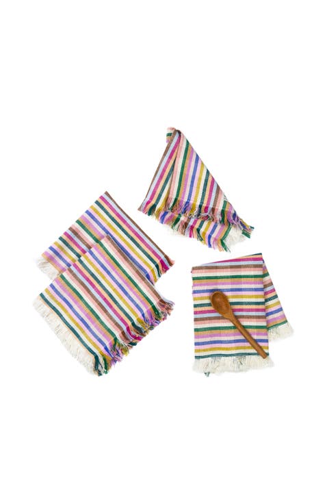 Valentina Rainbow Striped Handwoven Cotton Party Napkins, Set of 4