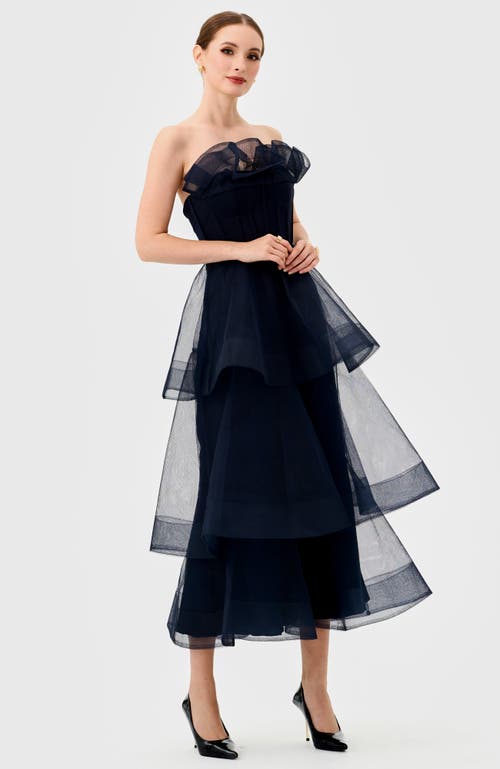 Bariano Mae Tiered Ruffle Midi In Blue