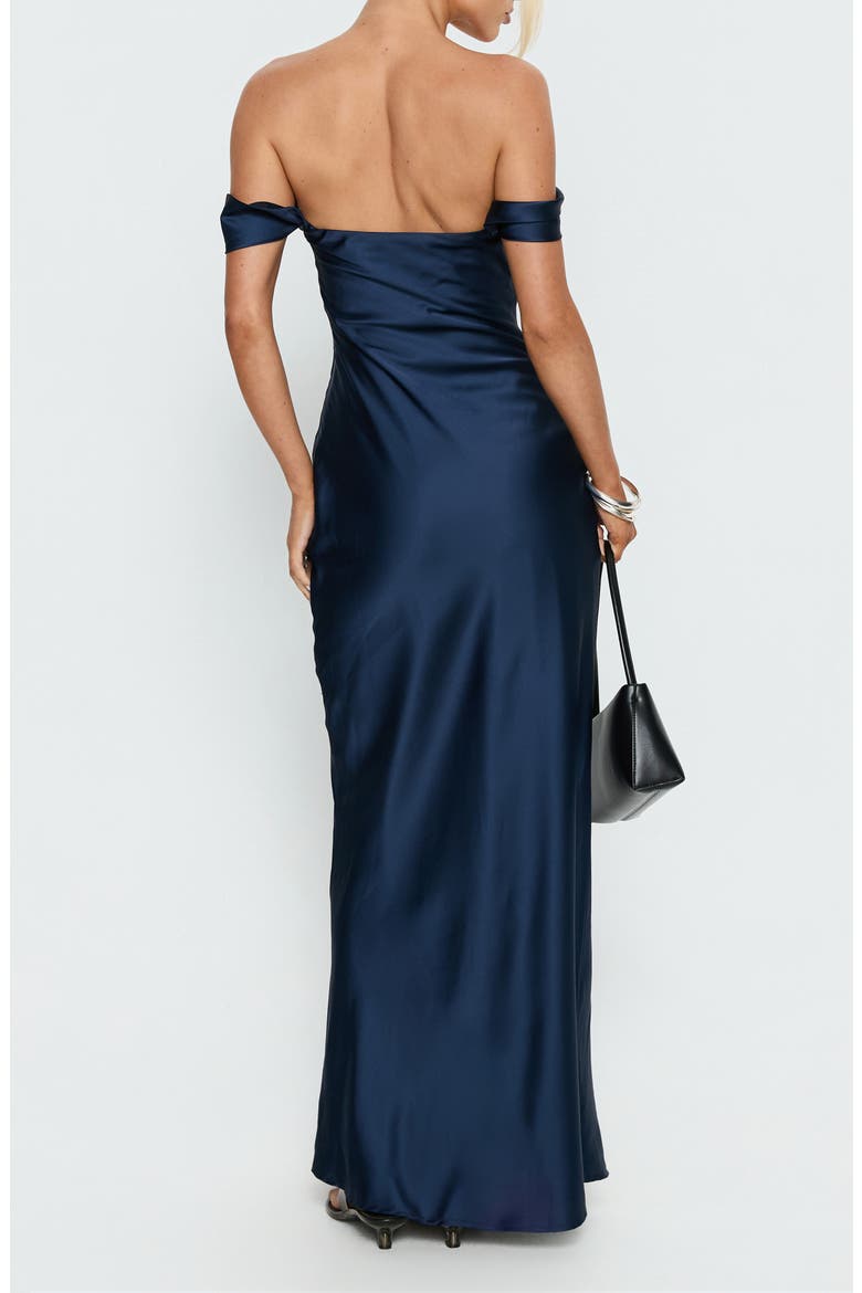 Azura Off the Shoulder Satin Gown, Alternate, color, NAVY