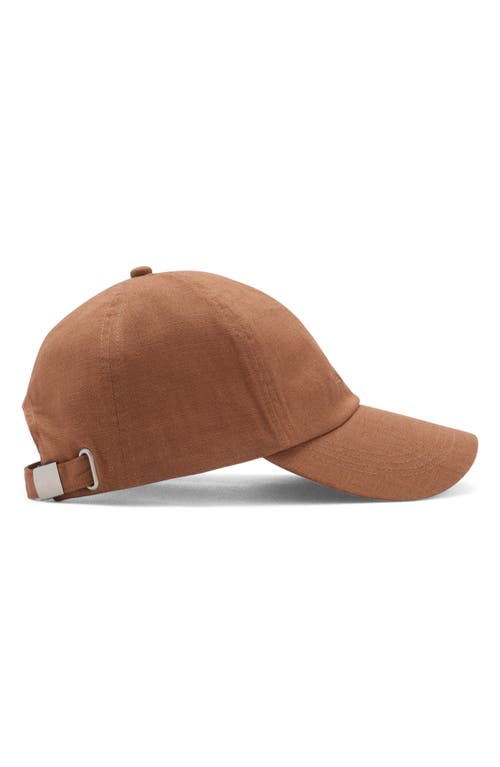 Mango Linen-blend Cap With Embroidered Message Brown In Brown
