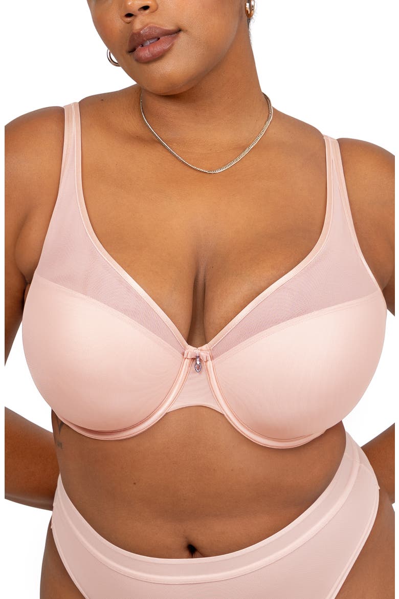 Sheer Mesh Plunge T-Shirt Bra, Main, color, BLUSHING ROSE