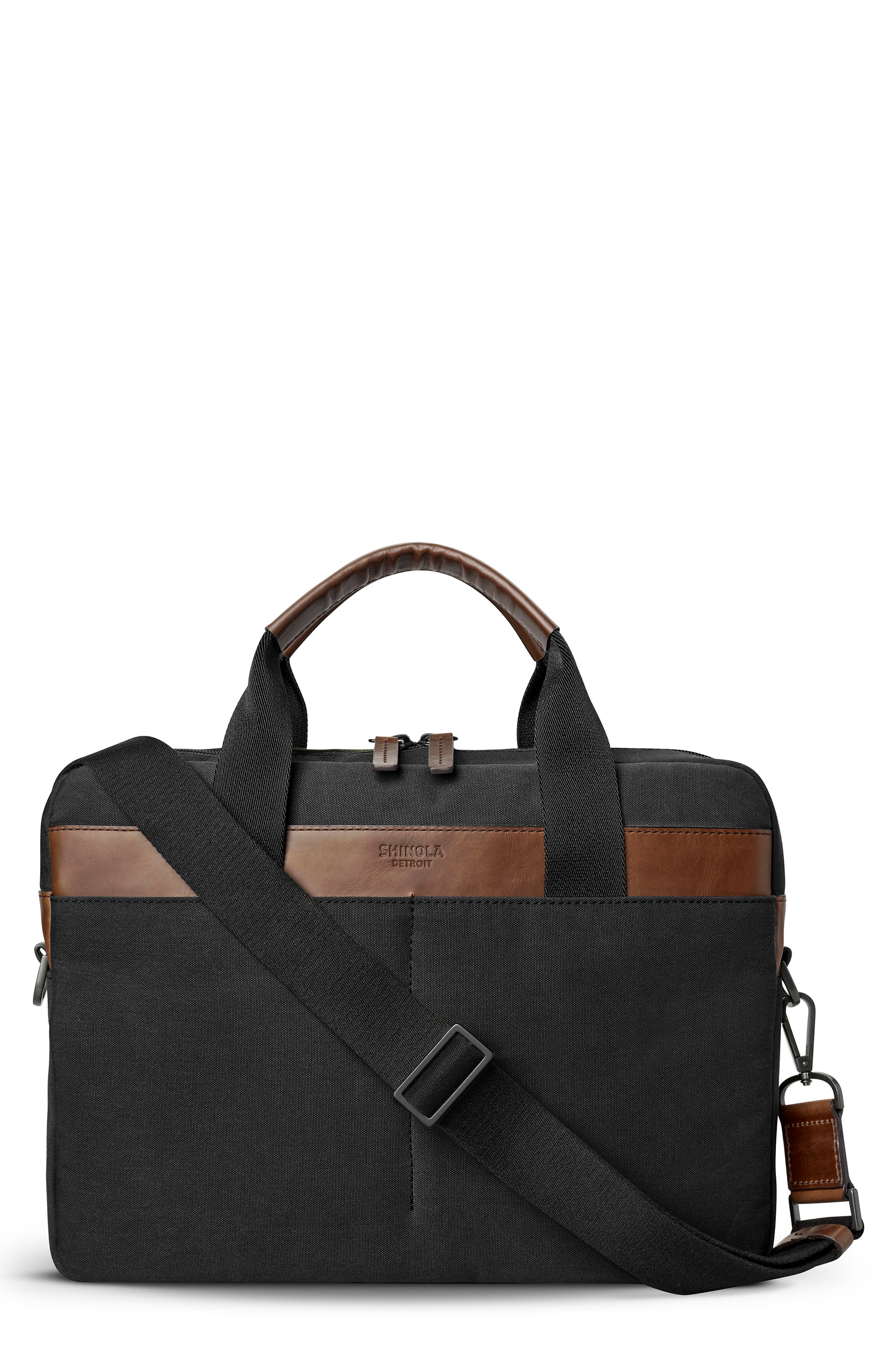 Shinola Mack Waxed Canvas Briefcase, Main, color, 