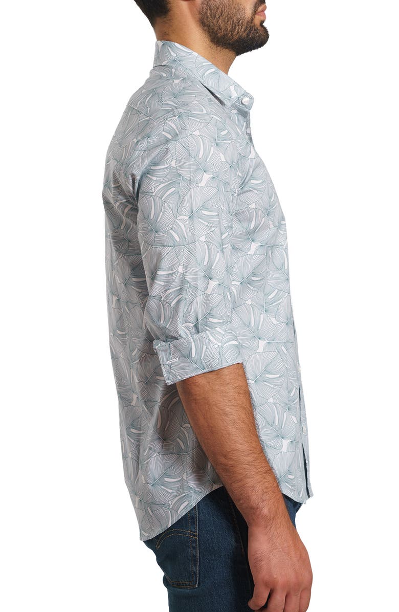 Jared Lang Trim Fit Monstera Leaf Pima Cotton Button-Up Shirt, Alternate, color, Green Leaves