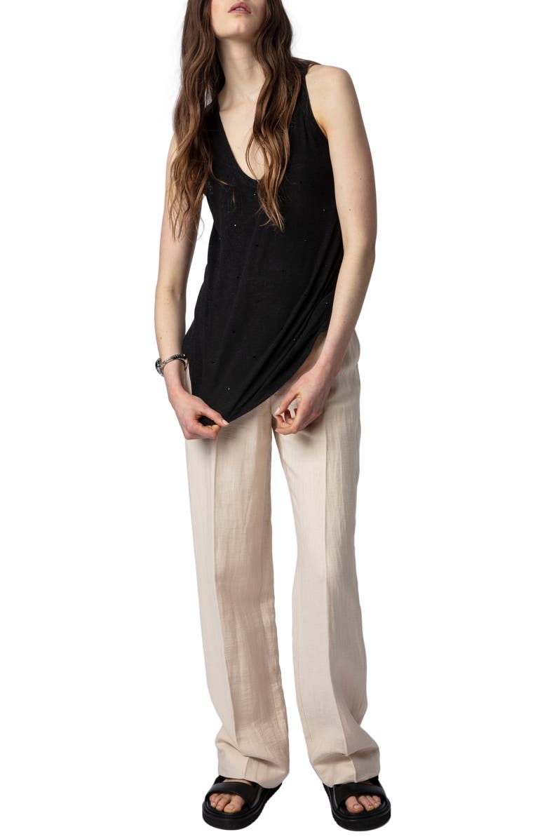 Zadig & Voltaire Samy Rhinestone Linen Blend Tank Top, Alternate, color, 