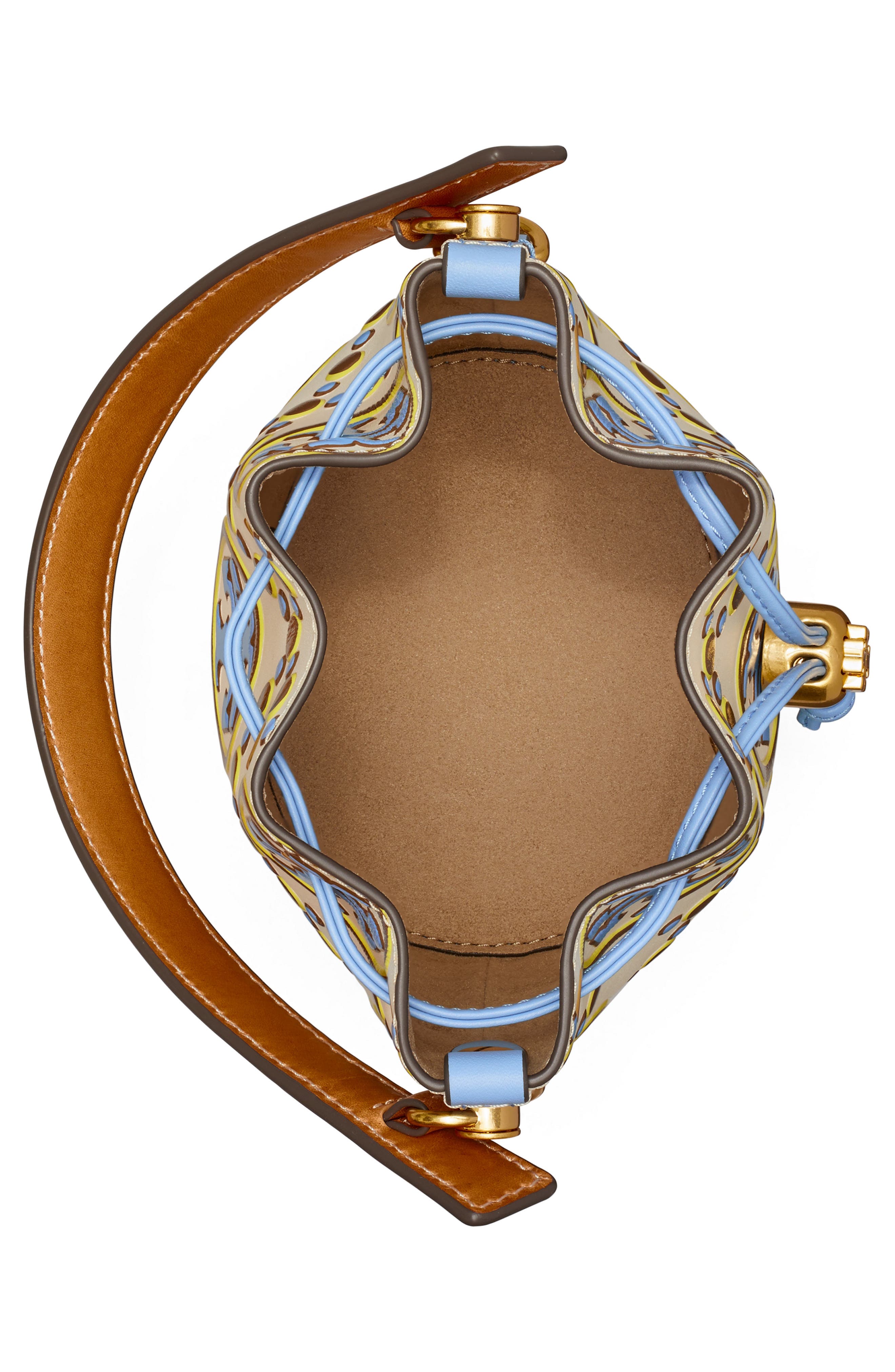 Tory Burch Mini T Monogram Embossed Contrast Bucket Bag, Alternate, color, 