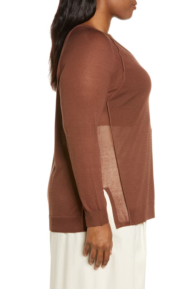 Lafayette 148 New York Sheer Sleeve V-Neck Sweater, Alternate, color, Copper Dust