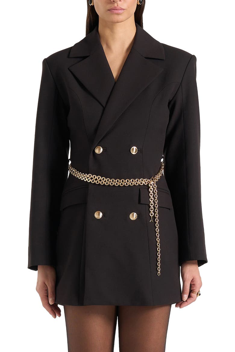 Zara Double Breasted Blazer Dress With Chain, Alternate, color, Black
