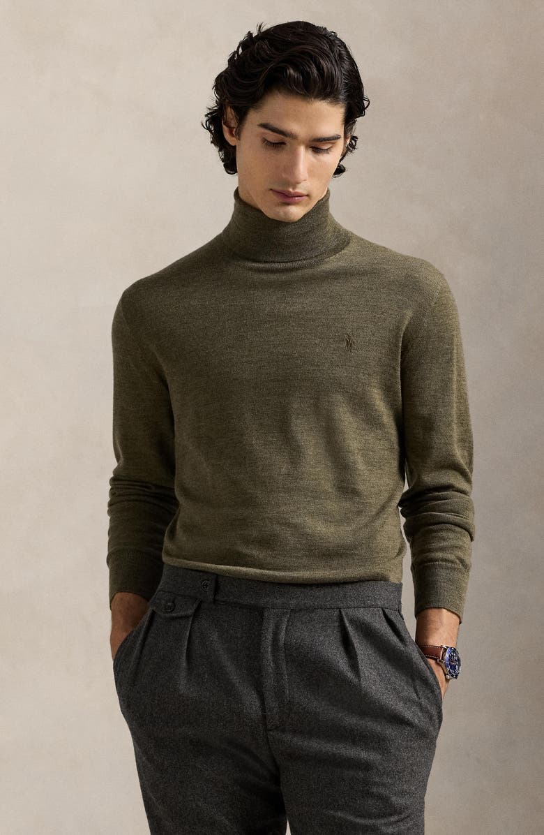 Polo Ralph Lauren Merino Wool Turtleneck Sweater, Alternate, color, Cargo Olive Heather