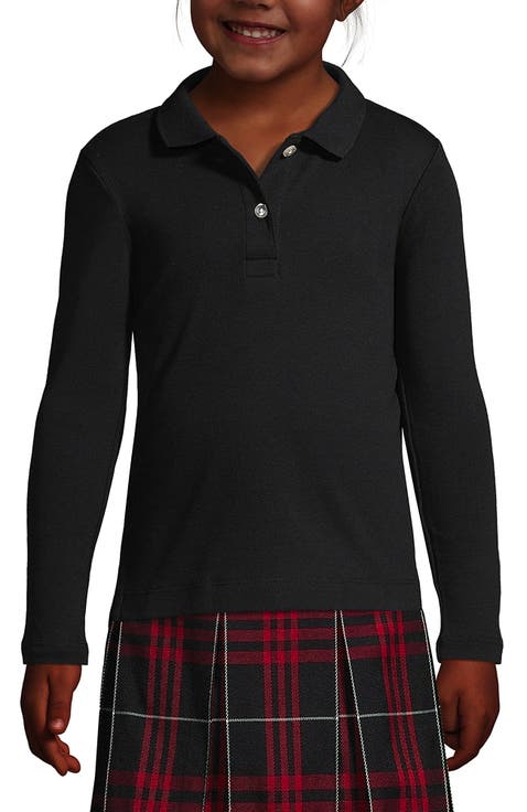 School Uniform Girls Long Sleeve Feminine Fit Interlock Polo Shirt