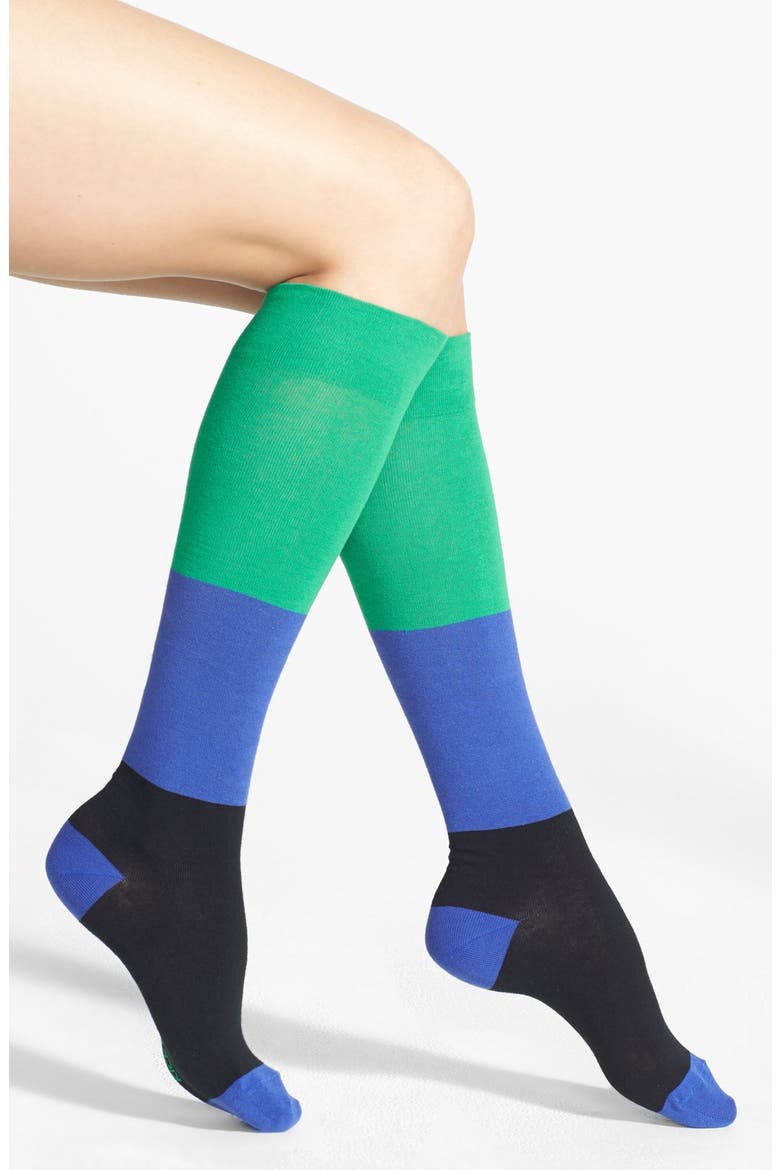 colorblock knee high socks, Main, color, GREEN/ EMPEROR BLUE/ BLACK