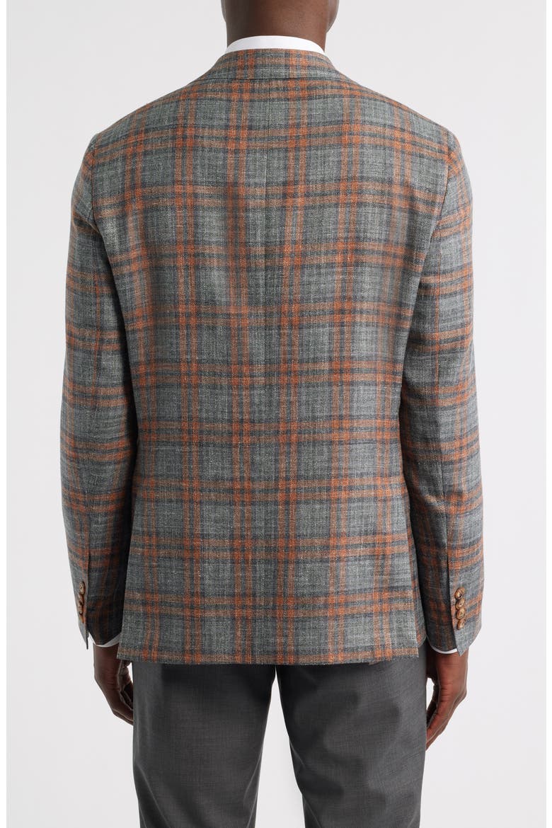 McAllen Grey & Orange Plaid Soft Constructed Wool & Silk Blend Sport Coat, Alternate, color, GREY