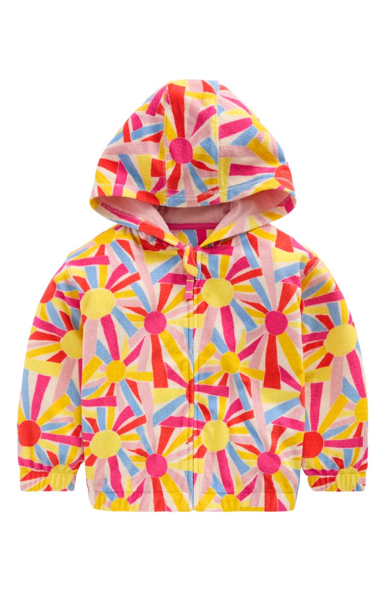 Mini Boden Kids' Relaxed Fit Cotton Blend Terry Cover-Up Hoodie, Main, color, Soft Ivory Sunburst