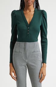 Veronica Beard Dekalb Rib Puff Shoulder Henley