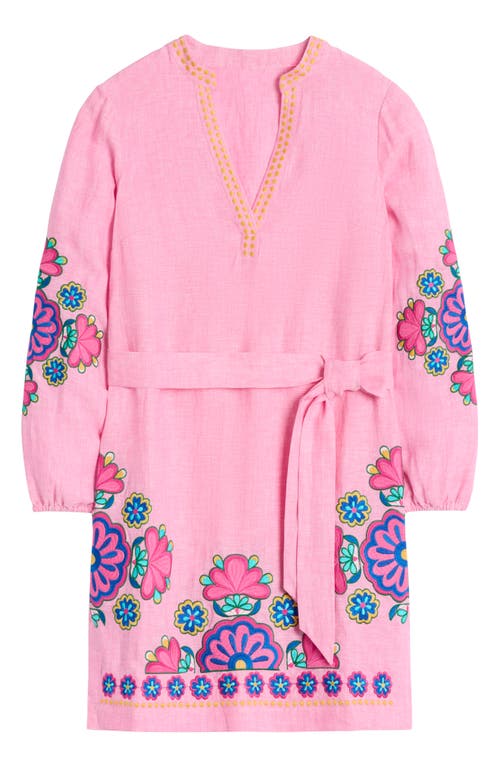 Boden Cleo Floral Embroidered Tie Waist Long Sleeve Linen Maxi Dress In Pink