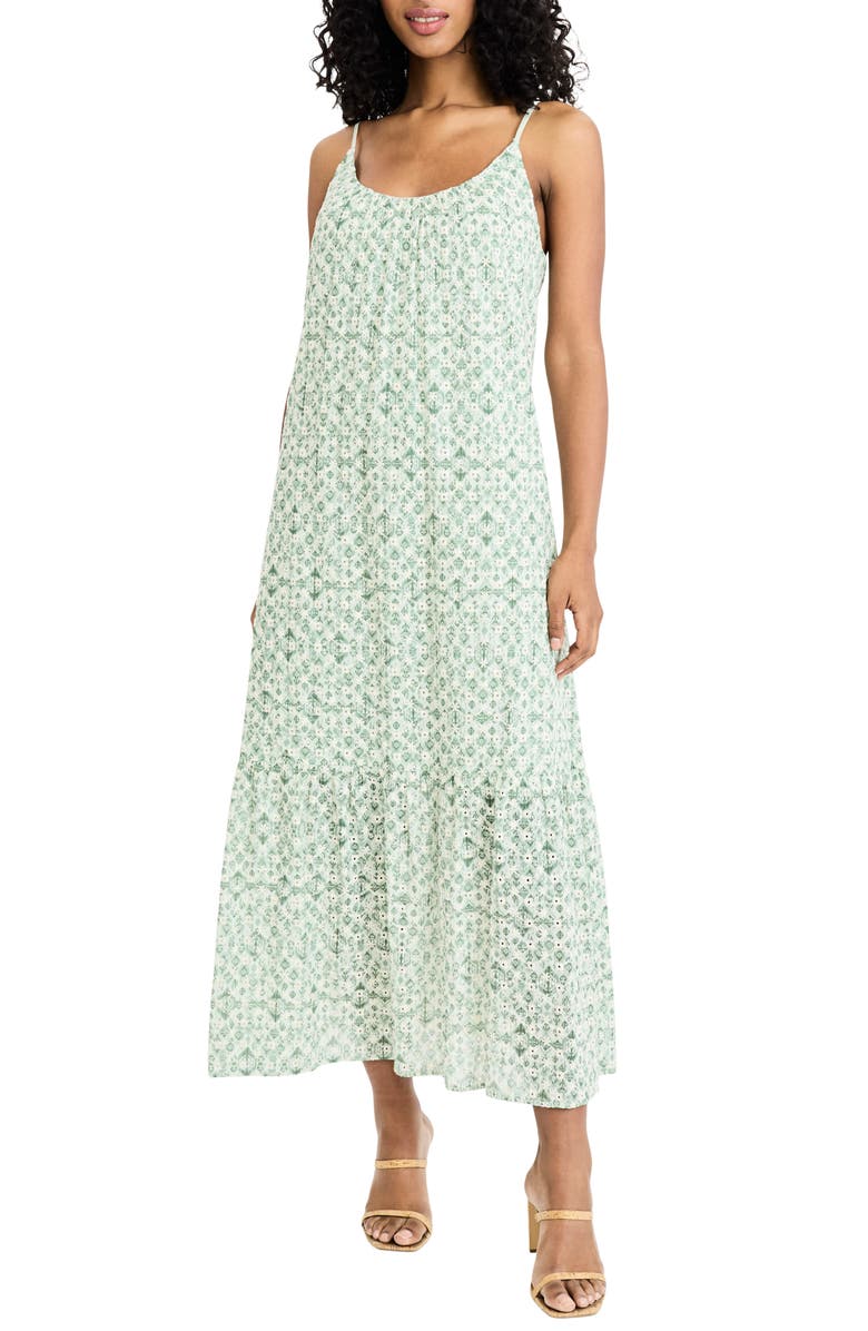 The Good Journey Embroidered Eyelet Maxi Sundress, Main, color, Sage/ Olive