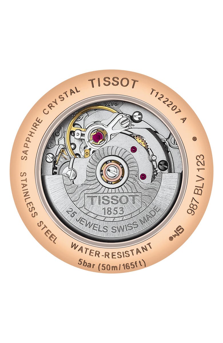 Tissot Premium Carson Automatic Leather Strap Watch, 30mm, Alternate, color, Brown/ Silver/ Rose Gold