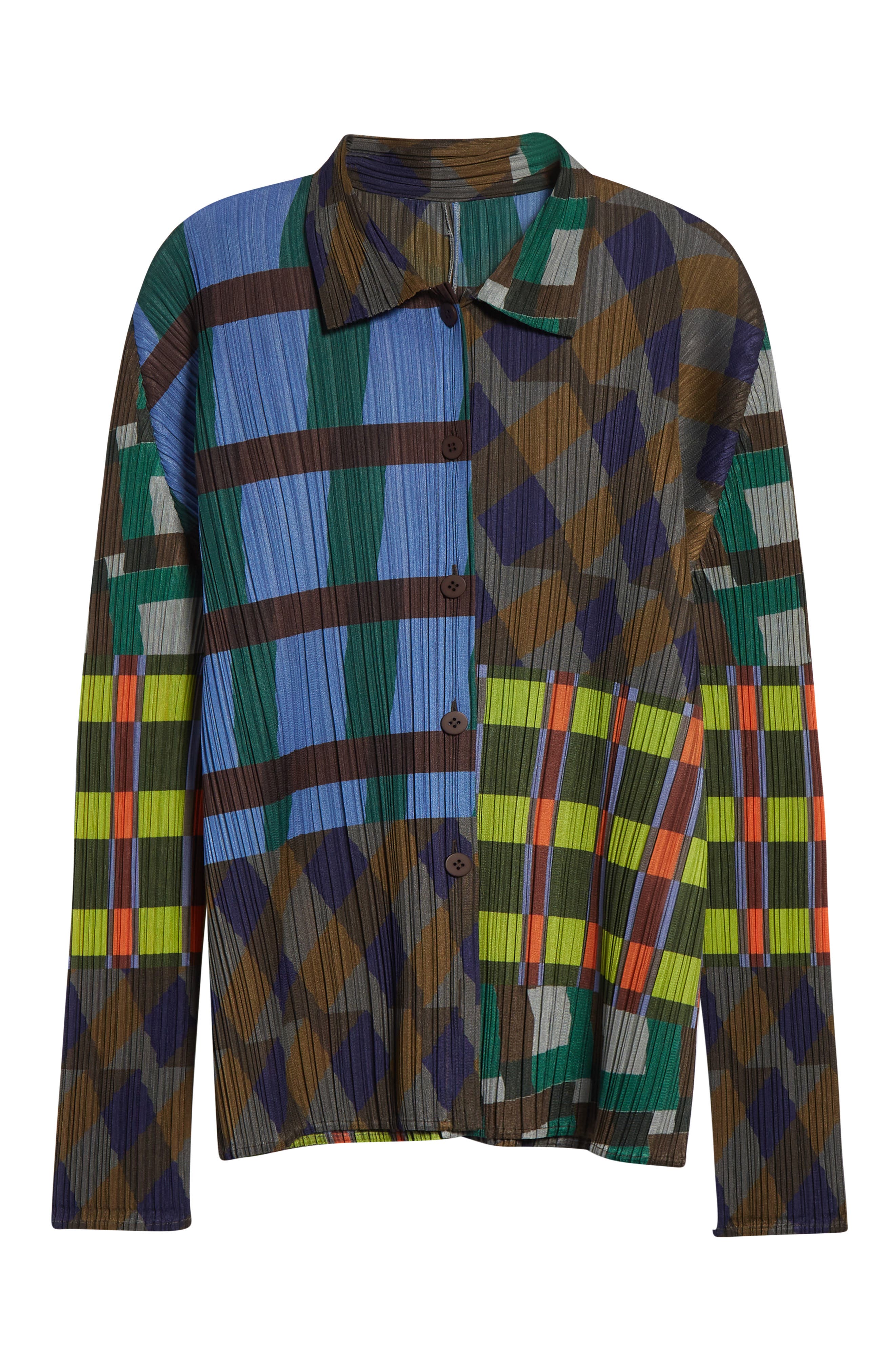 Pleats Please Issey Miyake Harmony Pleated Long Sleeve Button-Up