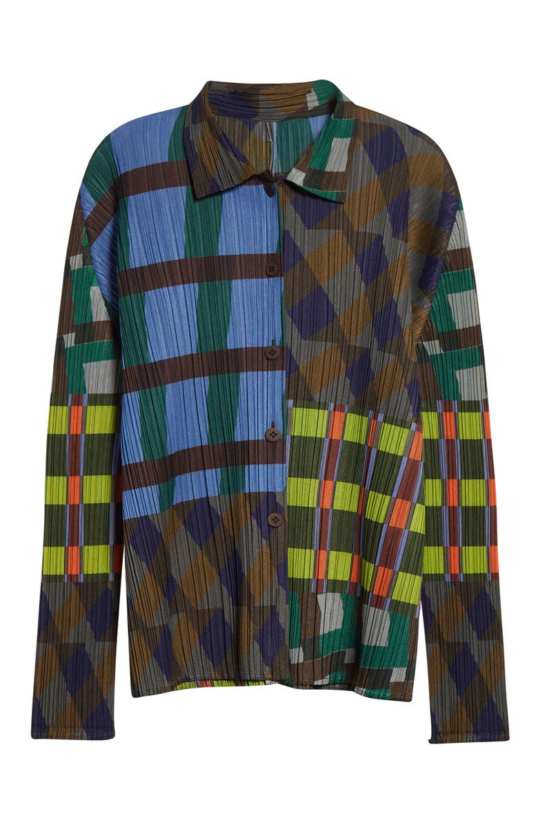 Pleats Please Issey Miyake Harmony Pleated Long Sleeve Button-Up Shirt, Alternate, color, Blue