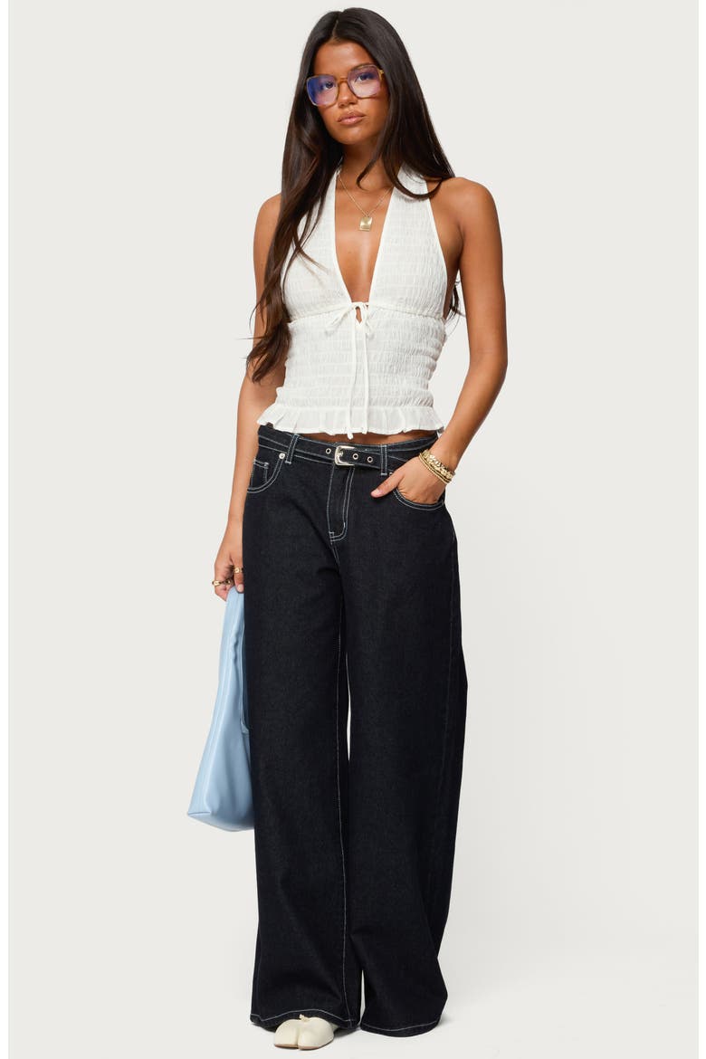Karah Belted Low Rise Wide Leg Jeans, Alternate, color, DARK-BLUE