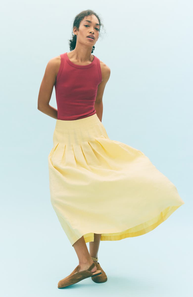 Boden Valentina Linen Midi Skirt, Alternate, color, Sunlight Yellow