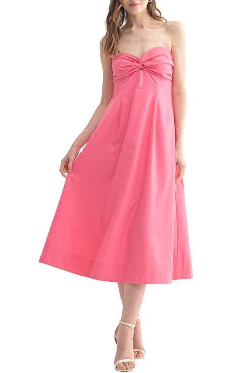 Twist Front Strapless Midi Dress