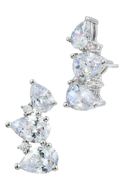 Pear Cut CZ Climber Earrings