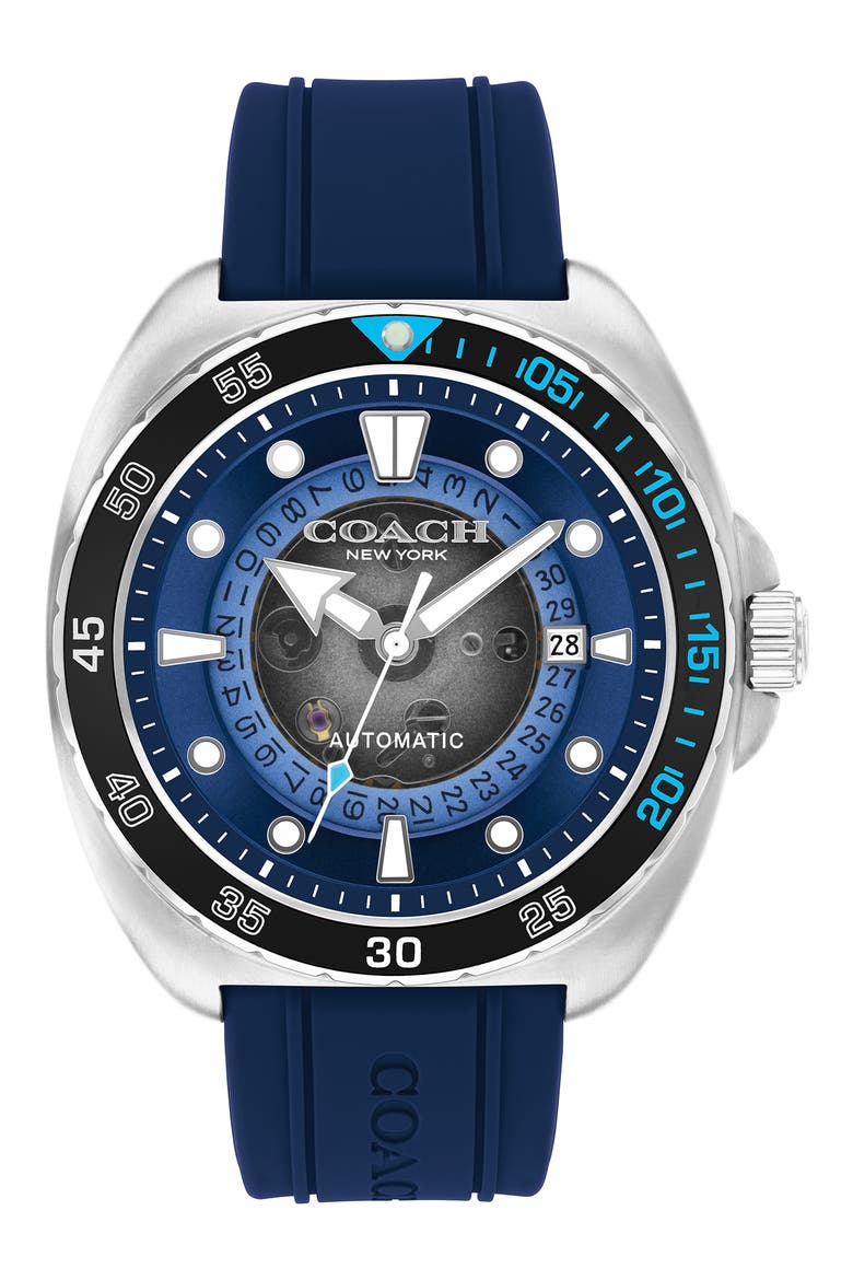 Charter Silicone Strap Watch, 44.5mm, Main, color, BLUE