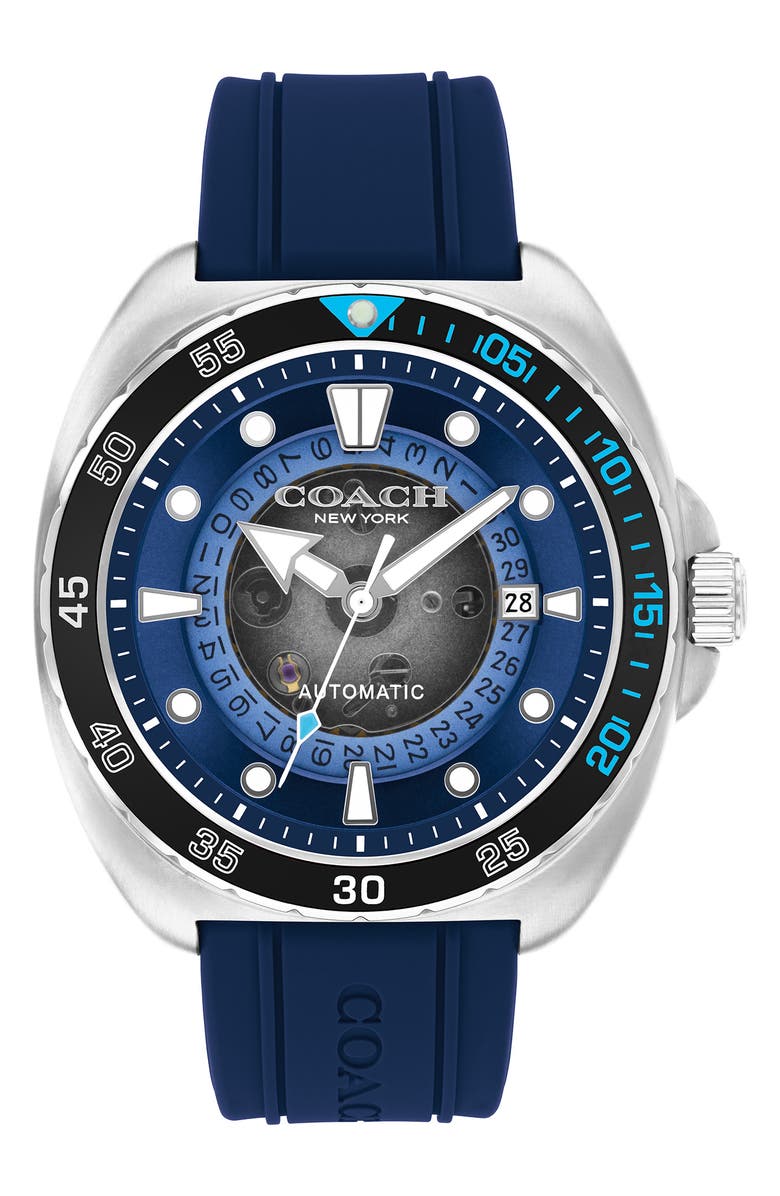 COACH Charter Silicone Strap Watch, 44.5mm, Main, color, Blue