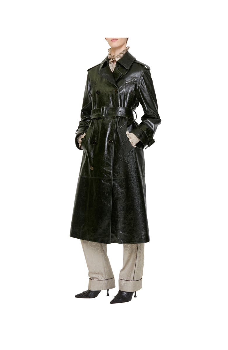 Burberry Long Embossed Leather Trench Coat, Alternate, color, Moat Green