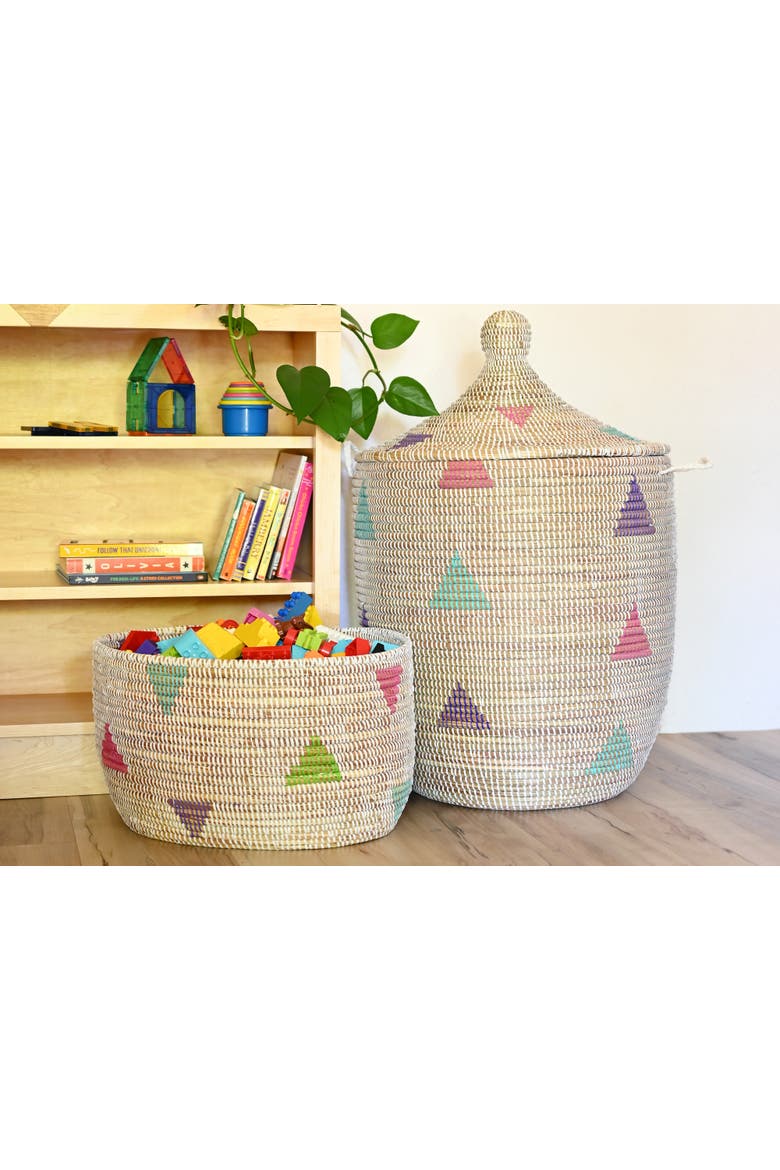 Large White Teranga Triangles Hamper Basket from Senegal, Alternate, color, White