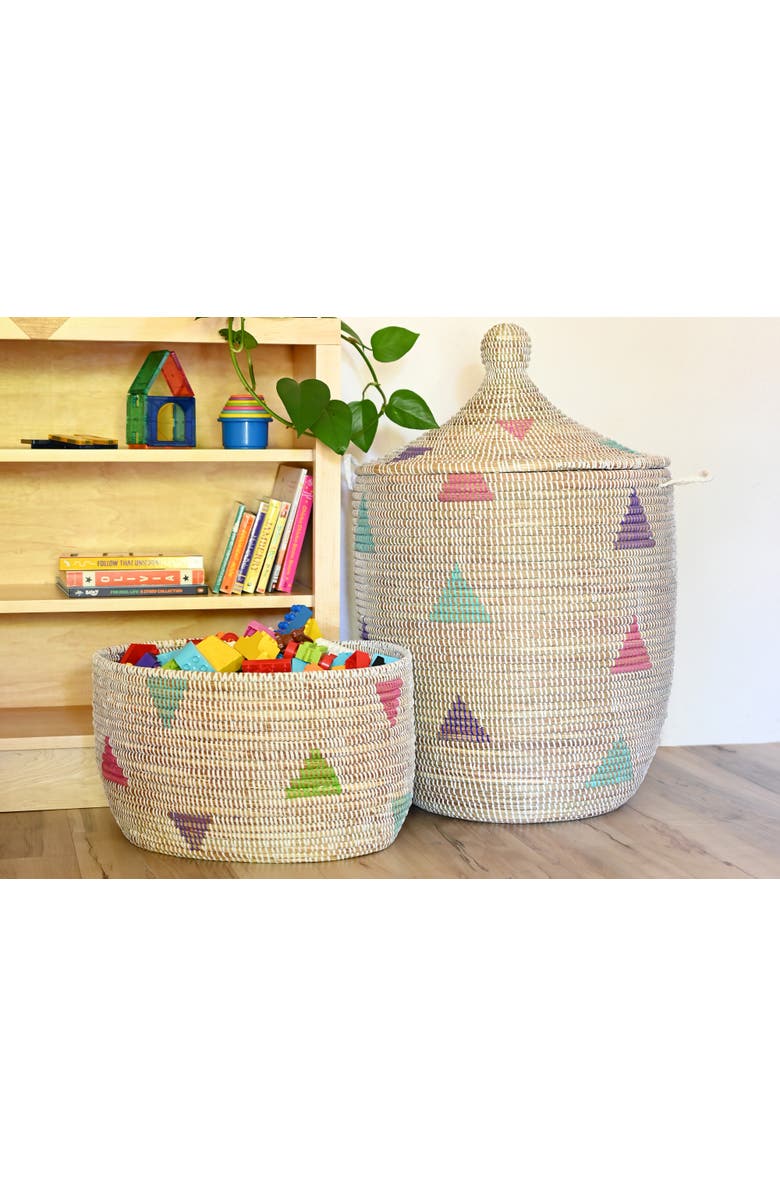 African Modern Large White Teranga Triangles Hamper Basket from Senegal, Alternate, color, White