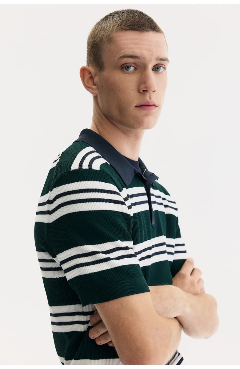 H&M Slim Fit Polo Shirt, Alternate, color, Dark Green/Striped