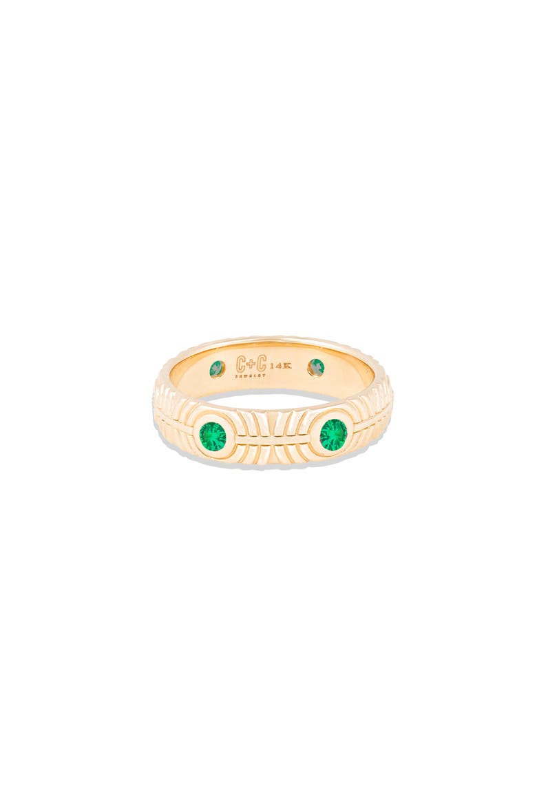 Revel Ribbed Stacking Band, Main, color, Tsavorite- Gold