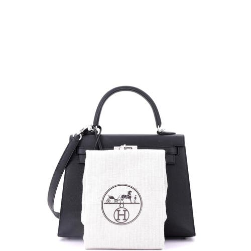Pre-owned Hermes Hermes Kelly Handbag Black Epsom With Palladium Hardware 25 In Black