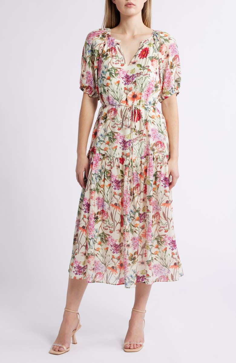 Julia Jordan Floral Puff Sleeve Midi Dress, Main, color, 