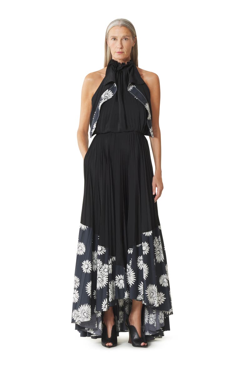 Pleated Dress In Charmeuse And Printed Cotton, Main, color, Floral, Geometric