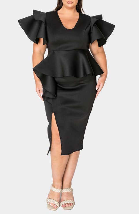 Kira Neoprene Peplum Dress (Plus)