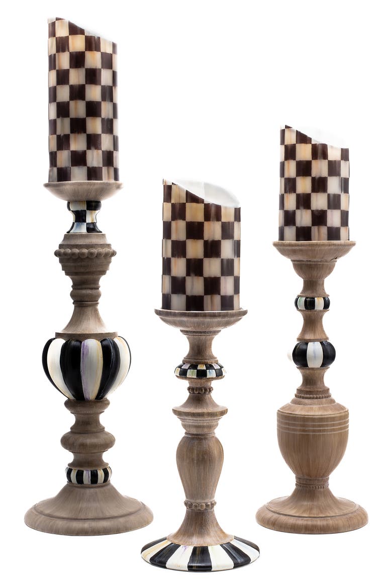 Courtly Set of 3 Pillar Candleholders, Alternate, color, BLACK