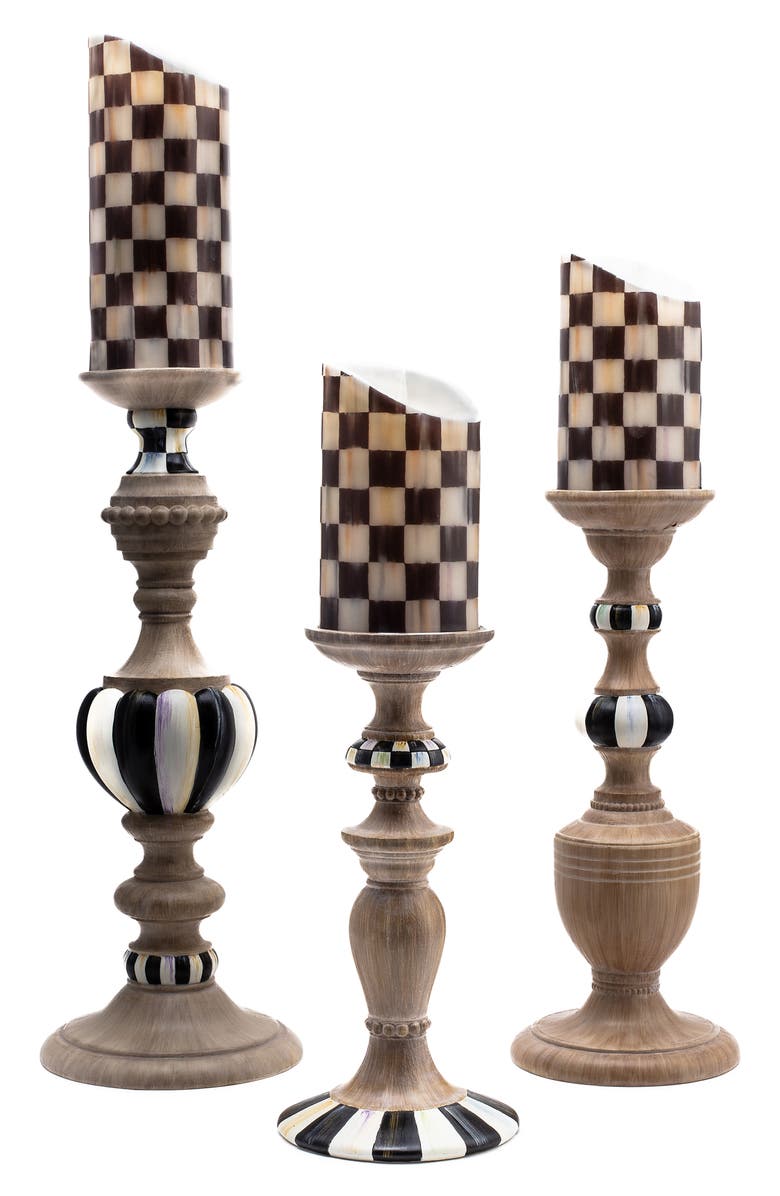 MACKENZIE CHILDS Courtly Set of 3 Pillar Candleholders, Alternate, color, Black